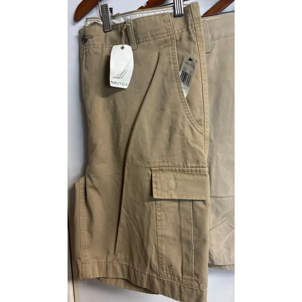 Nautica Saltaire PING Cargo & Chino Shorts Bundle Tan Beige Size 36 New Lot 4